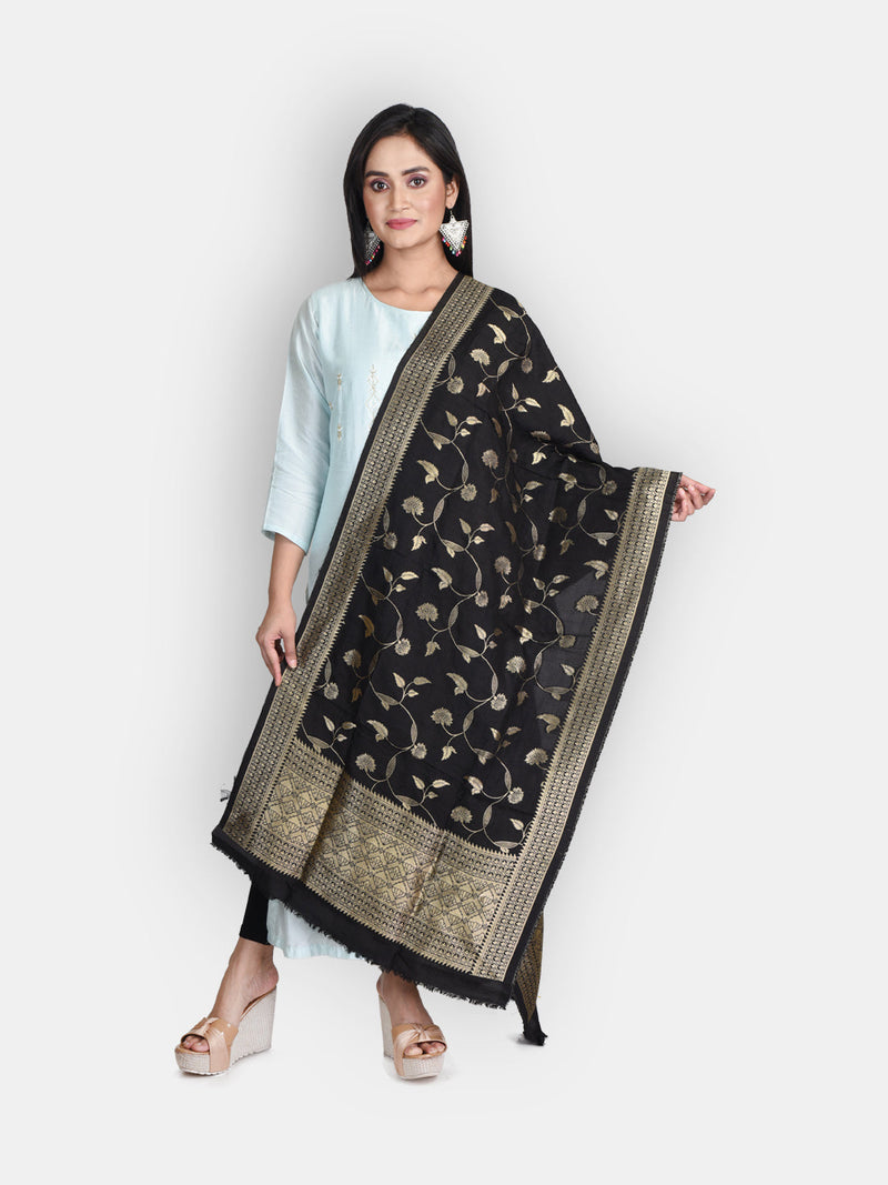 sanwara silk weave pattern black dupatta zari work