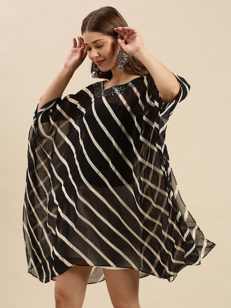 black striped design sequins work kaftan sanwara