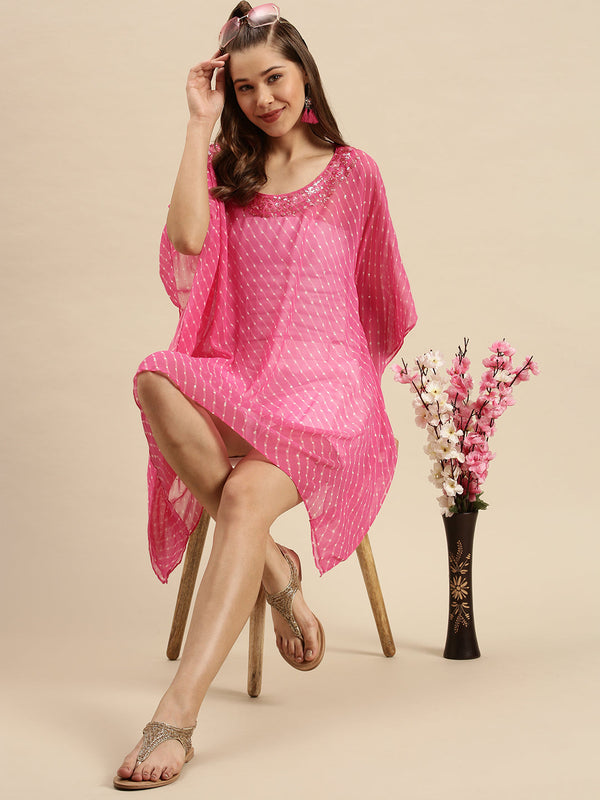 sanwara pink georgette a-line kaftan dress