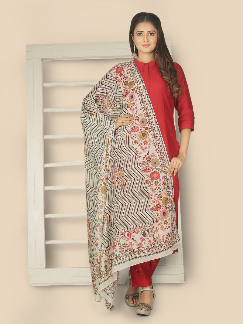 sanwara white red printed tusser silk dupatta