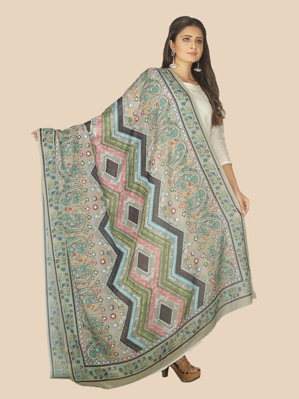 sanwara green ethnic motifs printed tusser silk dupatta