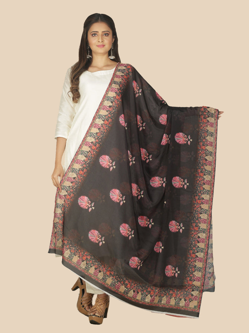sanwara black ethnic motifs printed tusser silk dupatta