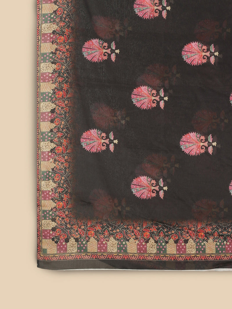 black ethnic motifs printed tusser silk dupatta buy online