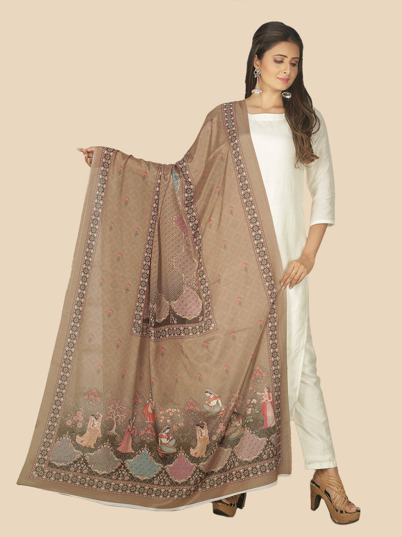 sanwara brown red printed tusser silk dupatta