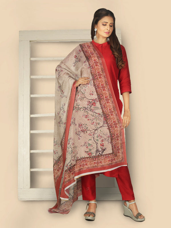 sanwara grey red printed tusser silk dupatta