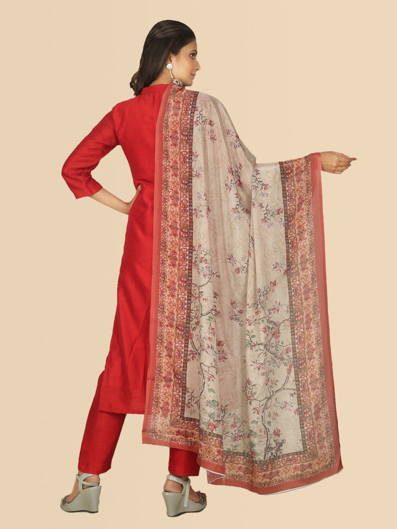 grey red printed tusser silk dupatta sanwara 
