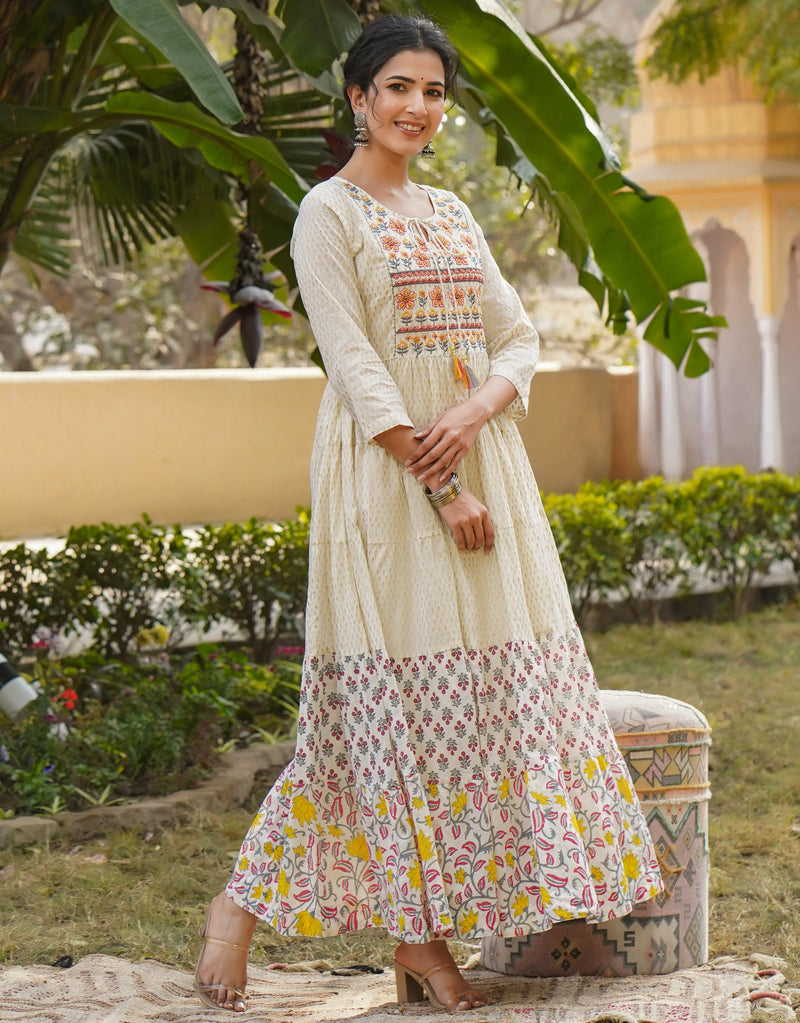 Rich White Embroidered Long Kurti