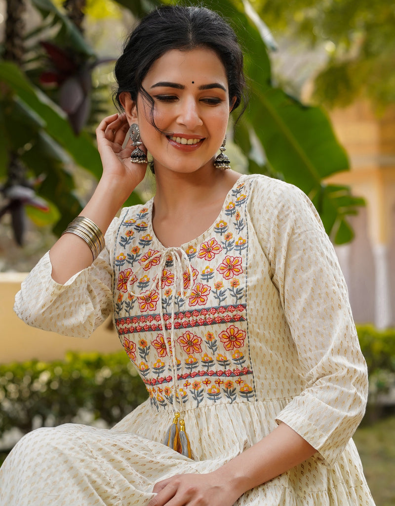 Rich White Embroidered Long Kurti