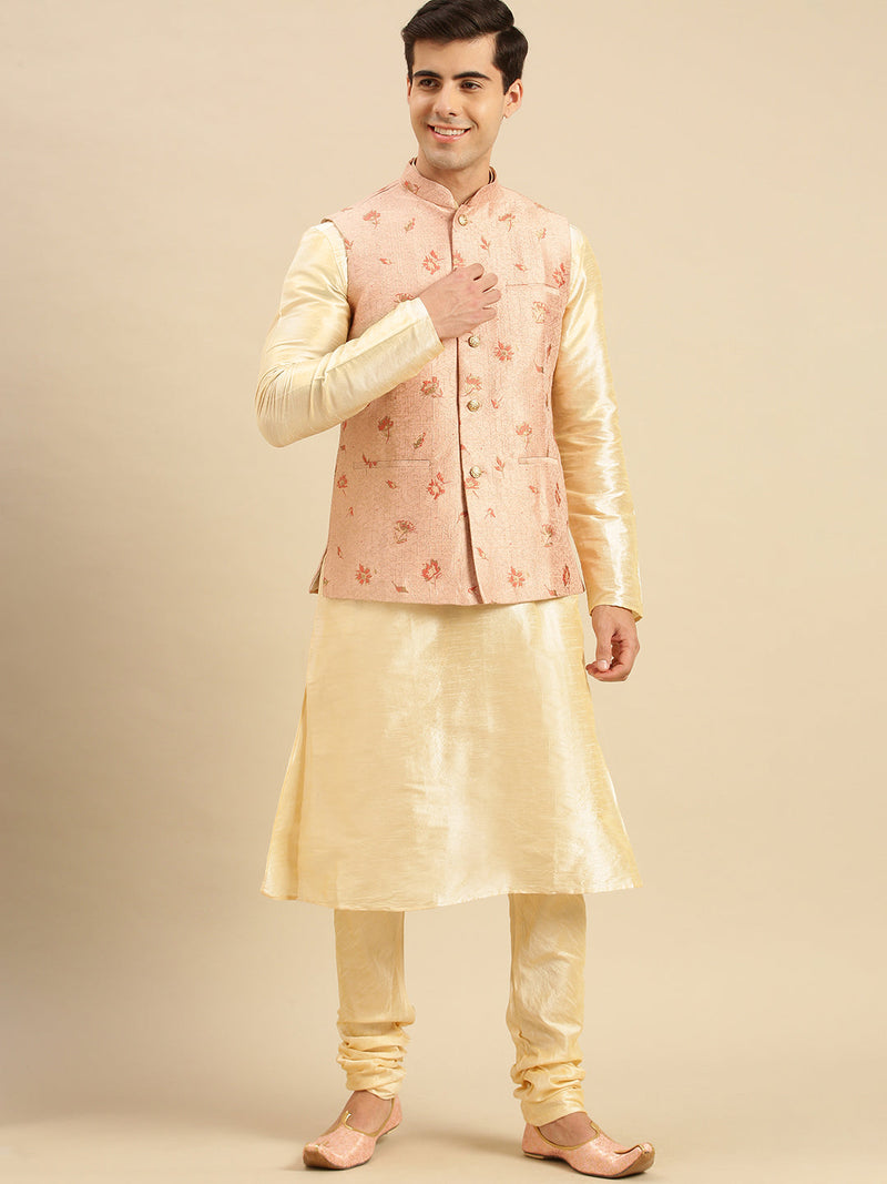 sanwara peach color ethnic nehru jacket kurta set