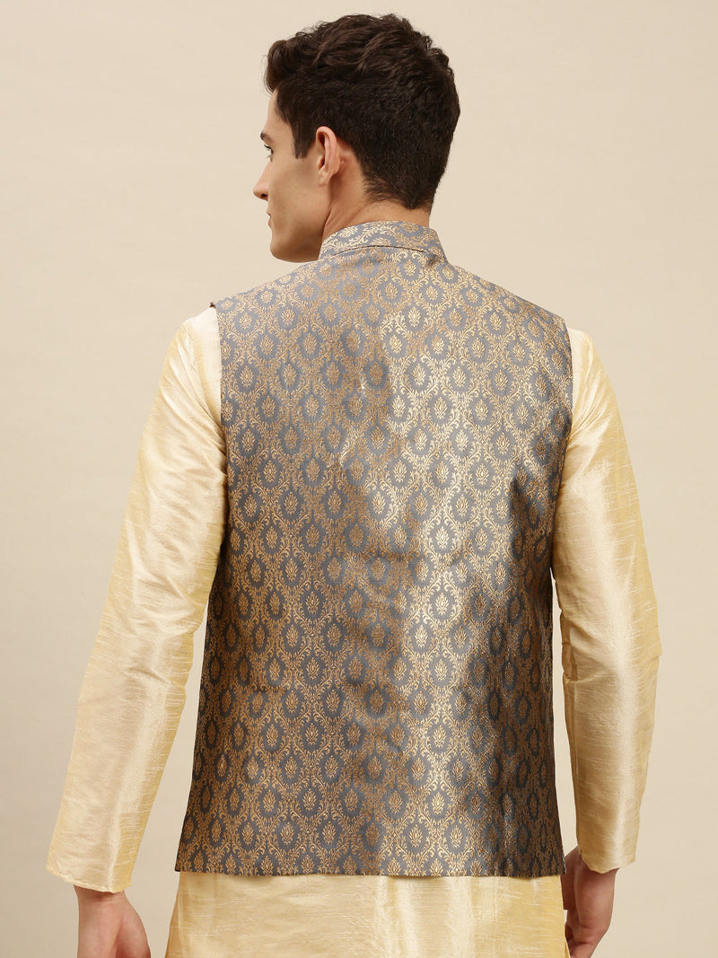 buy sanwara grey gold printed art silk ethnic bandi jacket