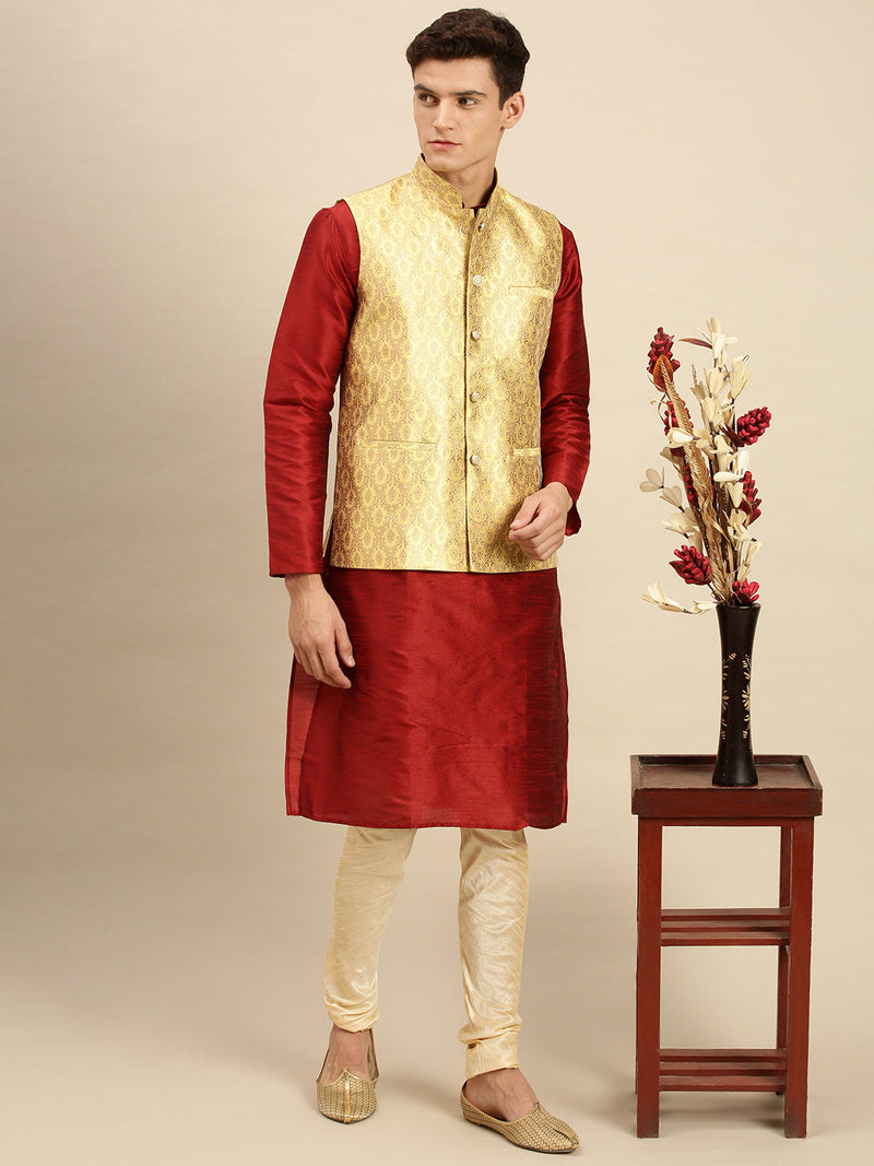 yellow printed silk nehru jacket for men sanwara