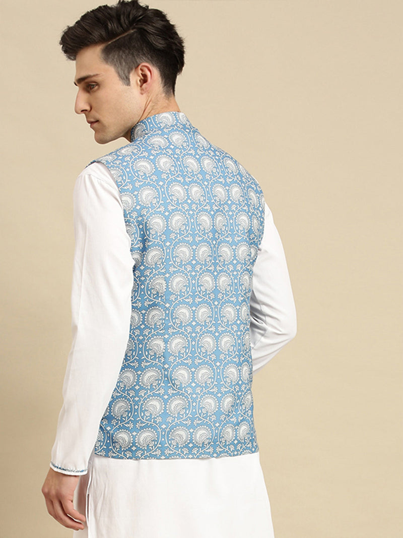 buy sanwara light blue printed art silk ethnic bandi jacket