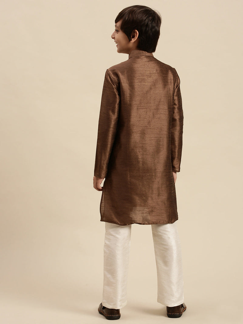 Art Silk Solid Brown Colour Straight Kurta With Pyjama