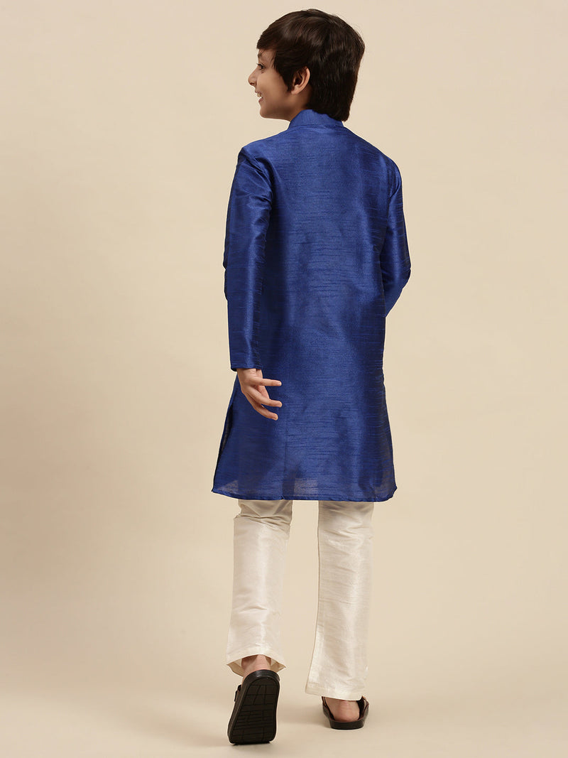 Art Silk Solid Ink Blue Colour Straight Kurta With Pyjama