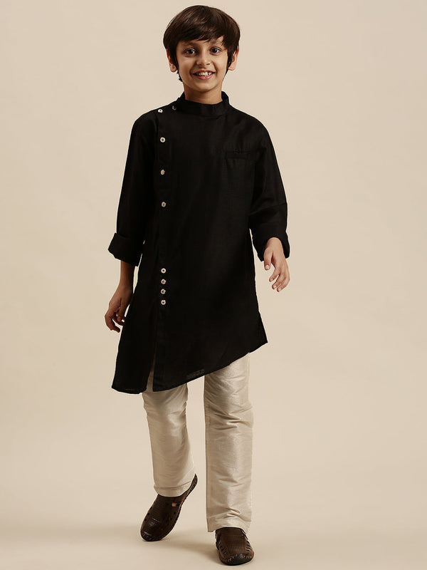 Art Silk Solid Black Colour Straight Kurta With Pyjama
