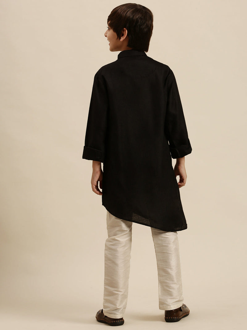 Art Silk Solid Black Colour Straight Kurta With Pyjama