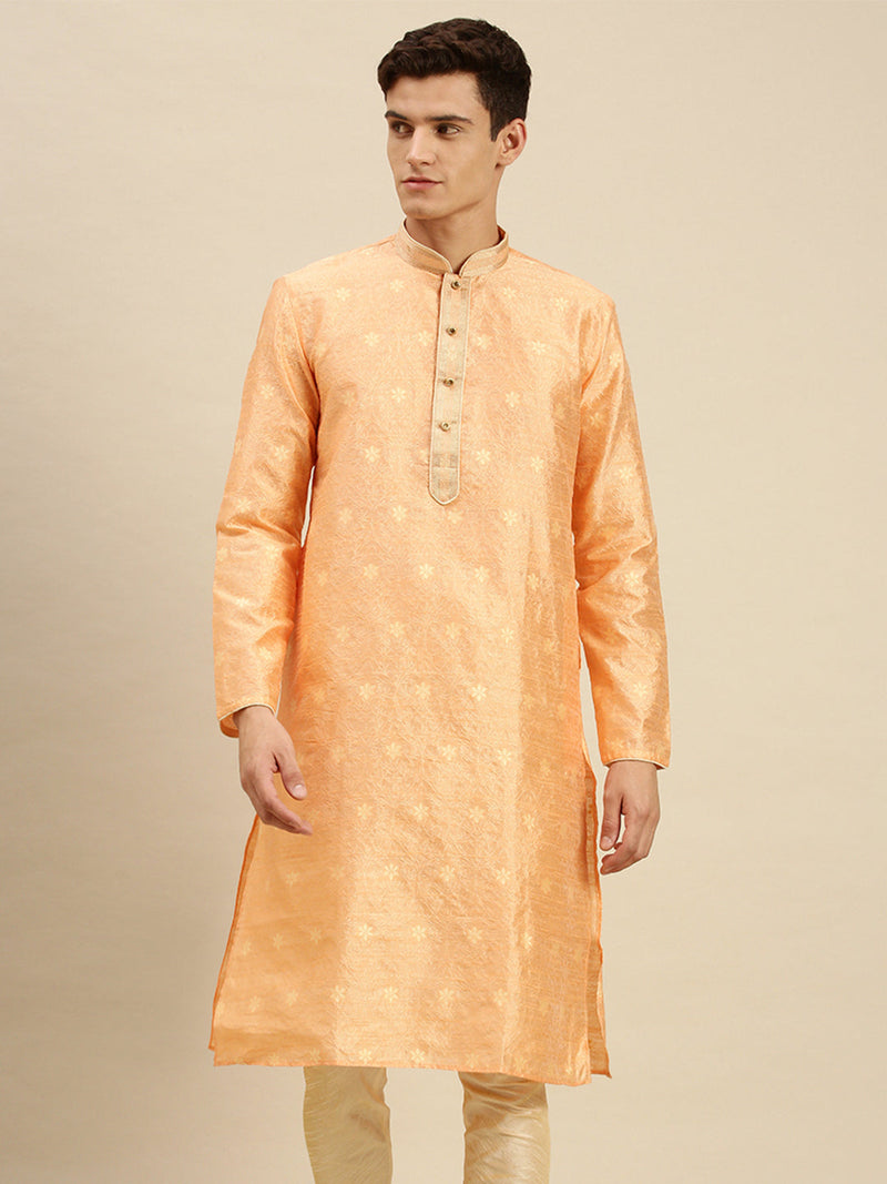 sanwara peach jacquard woven design kurta for men
