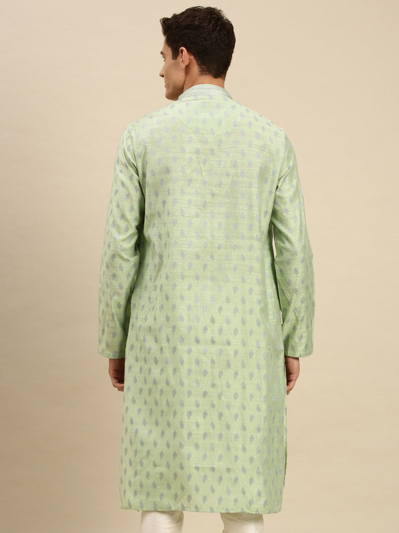 light green jacquard full sleeve kurta for men usa