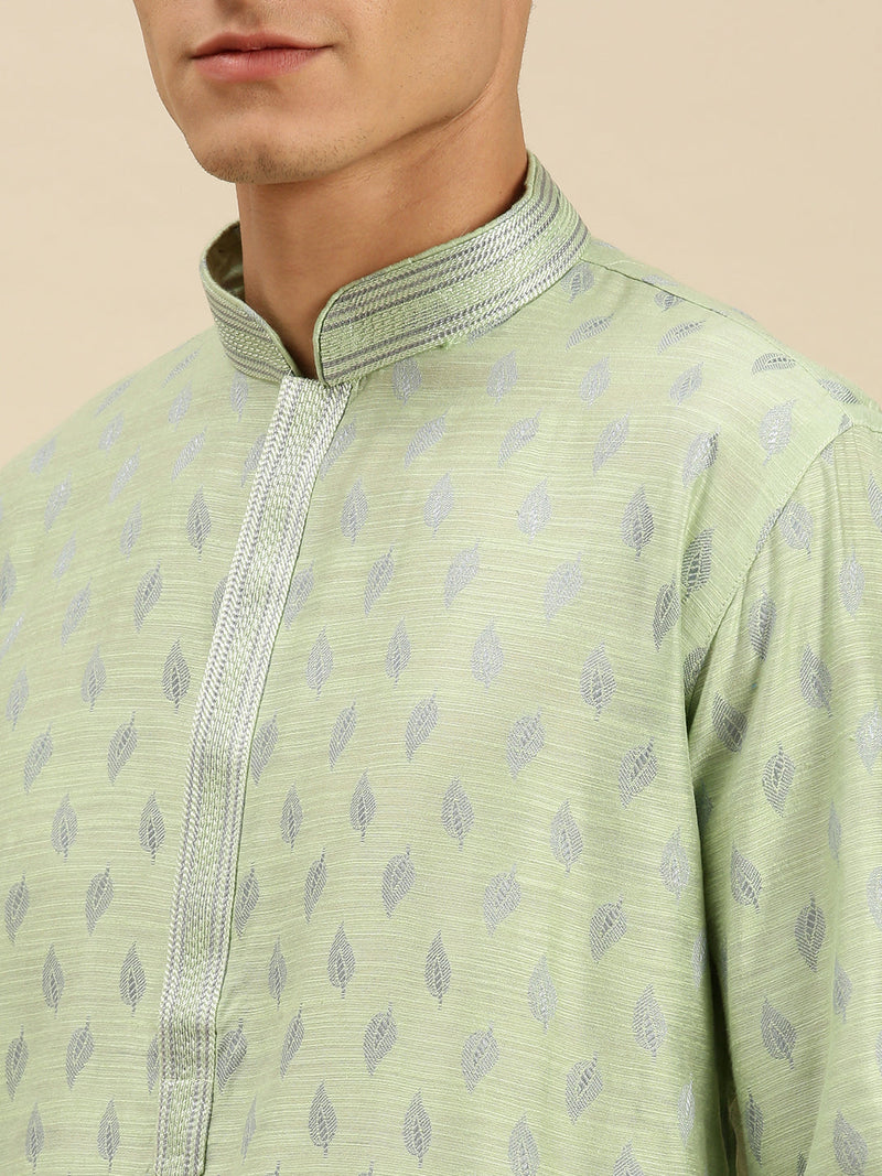 buy light green jacquard full sleeve kurta for men