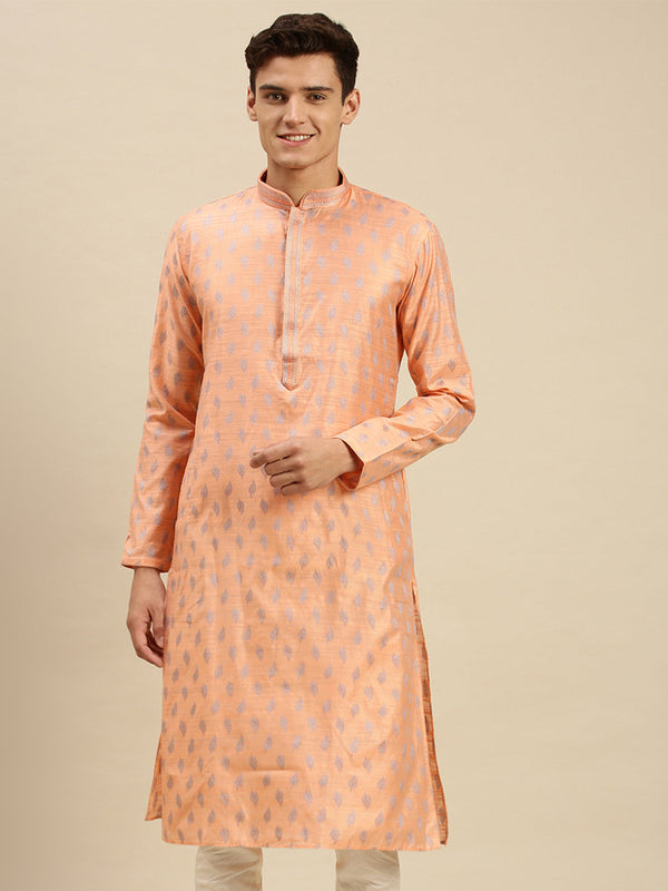 sanwara light pink jacquard woven design kurta for men