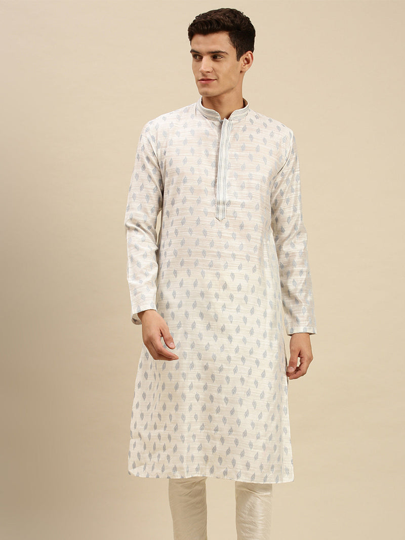 off-white jacquard woven design kurta for men usa