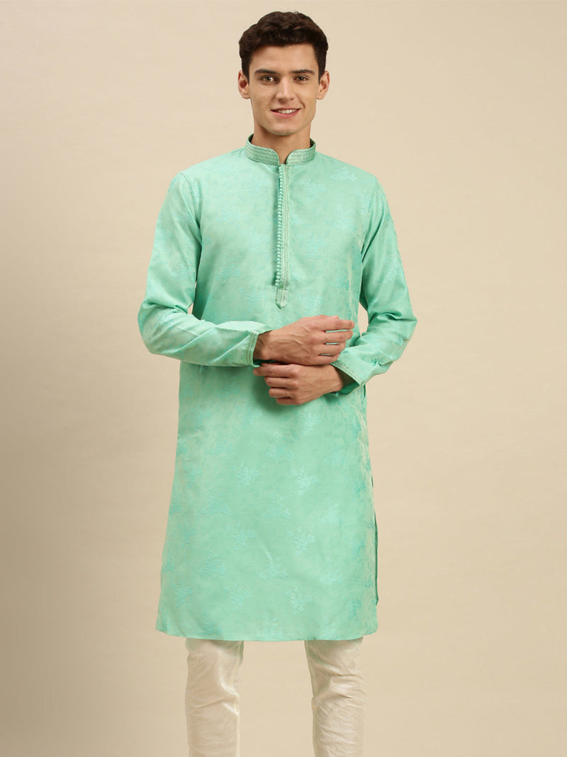 sanwara green jacquard woven design kurta for men