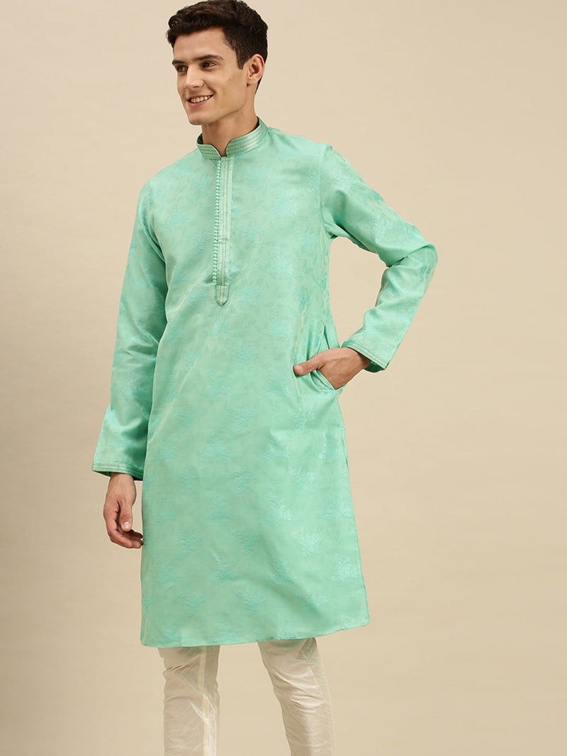 green jacquard woven design kurta for men usa