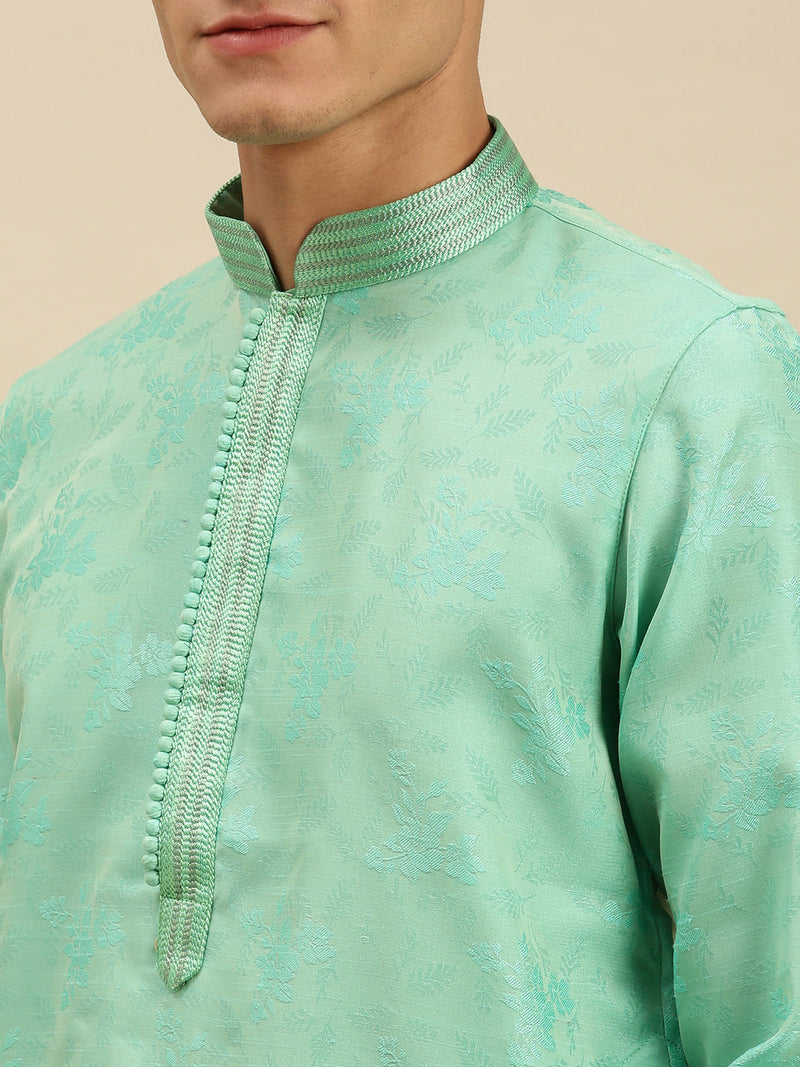 buy green jacquard woven design kurta for men