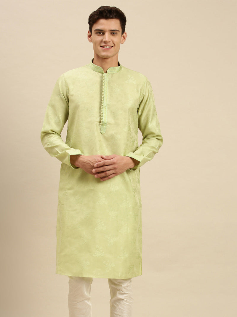 sanwara light green jacquard woven design kurta for men