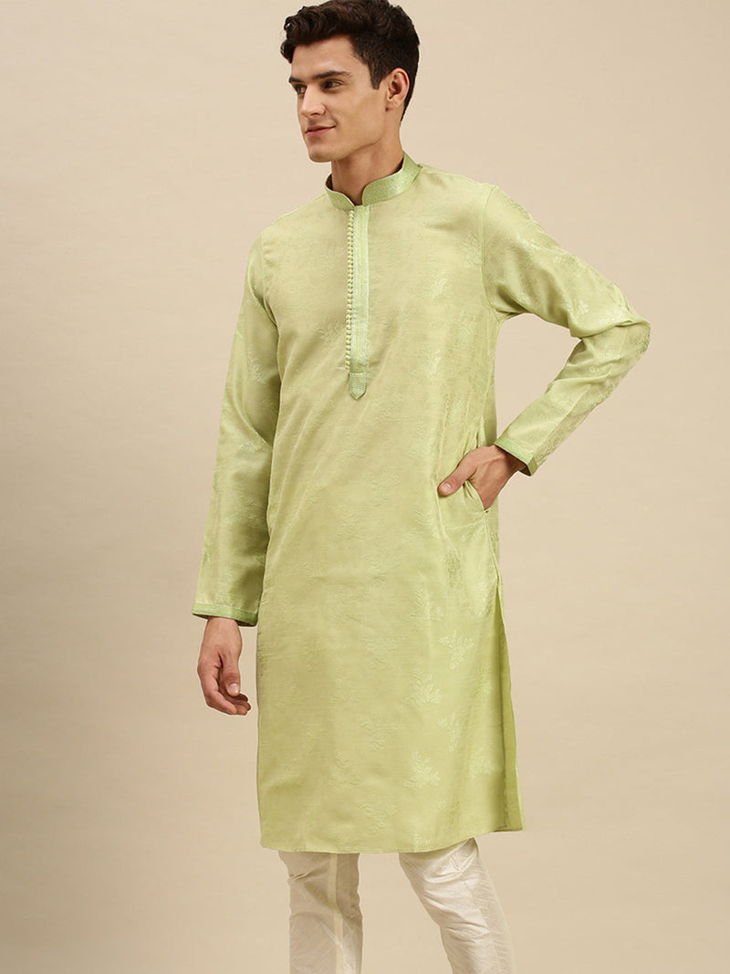 light green jacquard woven design kurta for men online