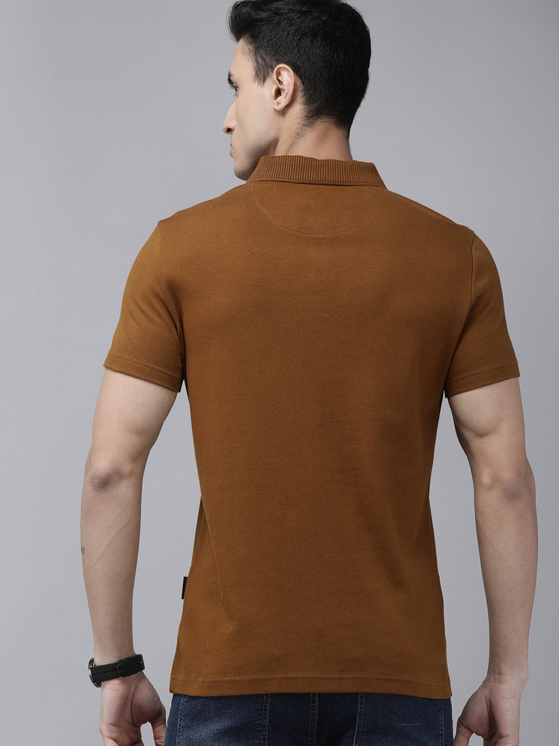 men altu ardor edition brown solid slim fit knitted t-shirt