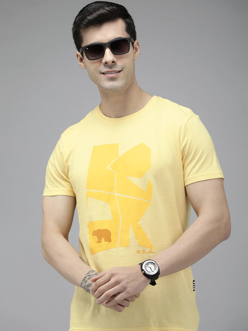 shop Archin Ardor Edition Yellow Printed Pure Cotton Slim Fit T-shirt