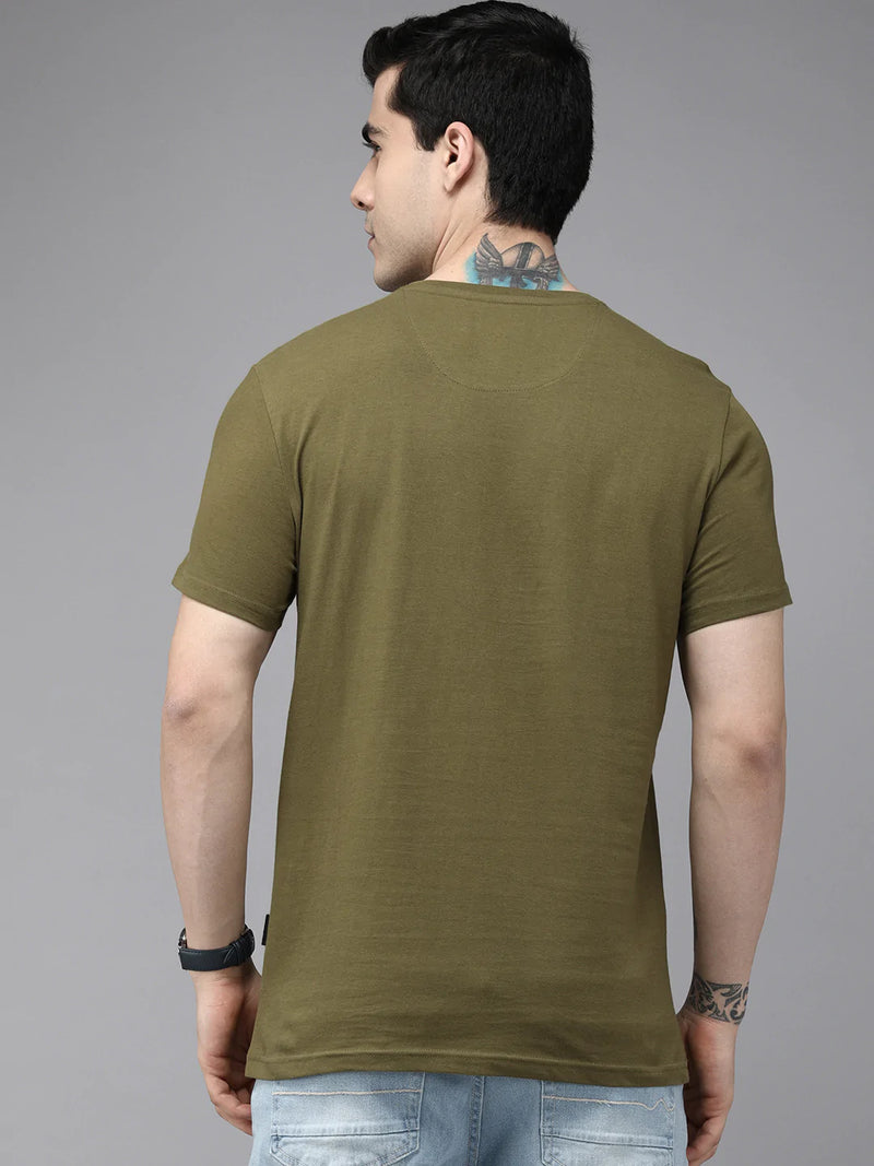 men arrive ardor edition olive green printed pure cotton slim fit t-shirt