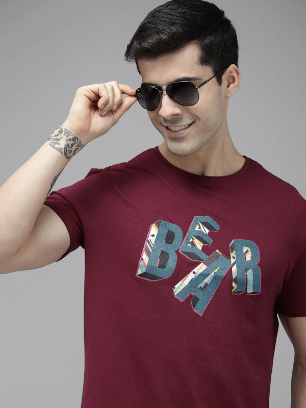 shop Beax Ardor Edition Maroon Typography Printed Cotton Slim Fit T-shirt