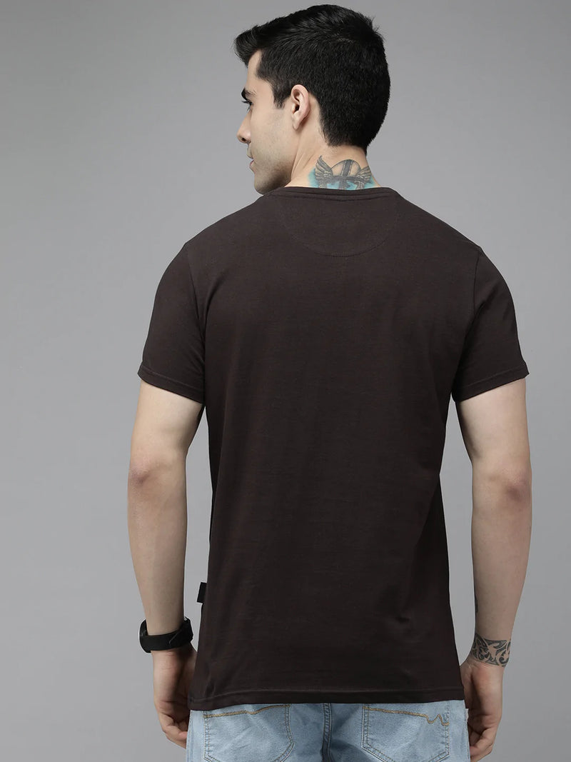 men Bevel Ardor Edition  Brown Printed Pure Cotton Slim Fit T-shirt
