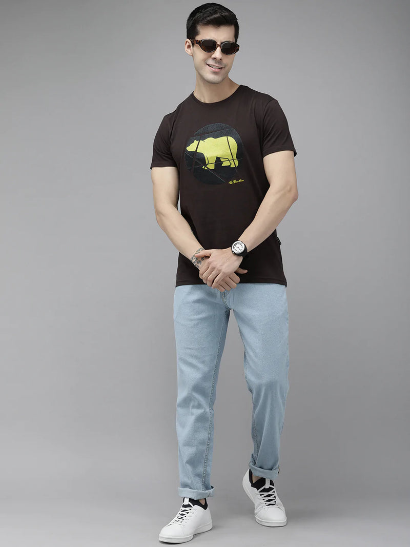 the bear house Bevel Ardor Edition  Brown Printed Pure Cotton Slim Fit T-shirt