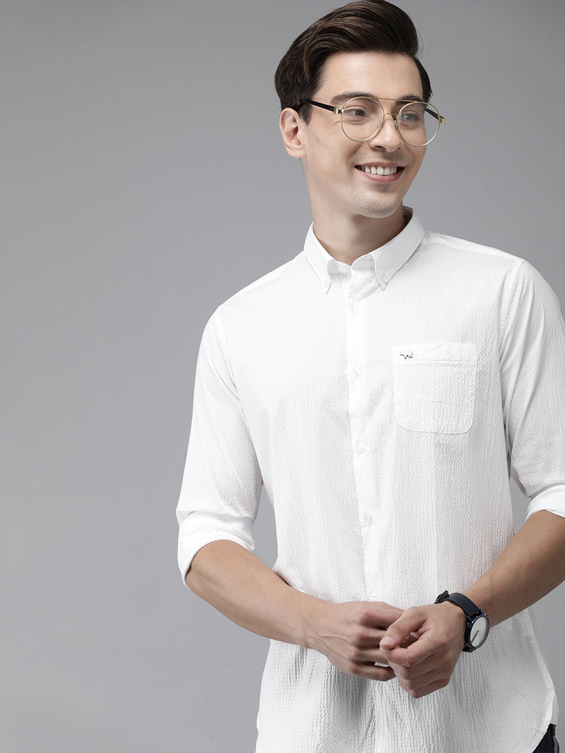 thebearhouse echo white solid seersucker casual shirt