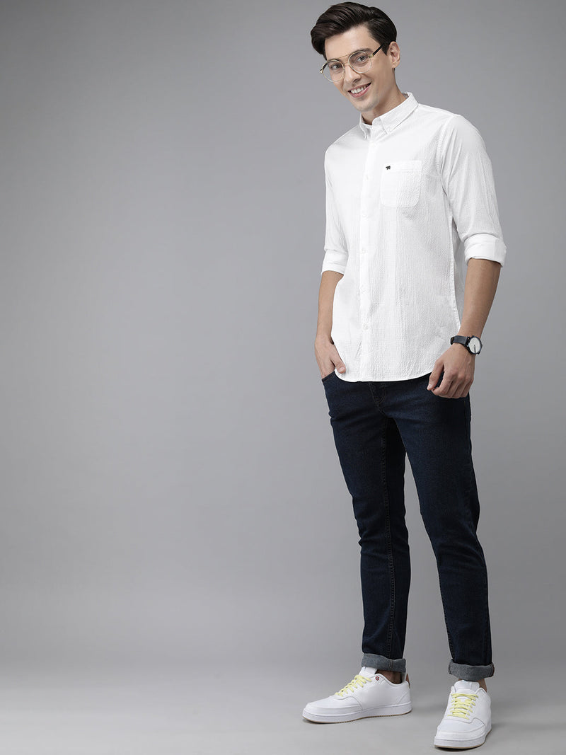 echo white solid seersucker casual shirt thebearhouse
