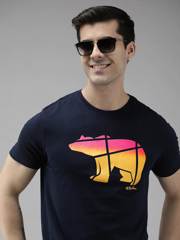 shop Electra Ardor by the Bear House Navy & Yellow Printed Slim Fit T-shirt
