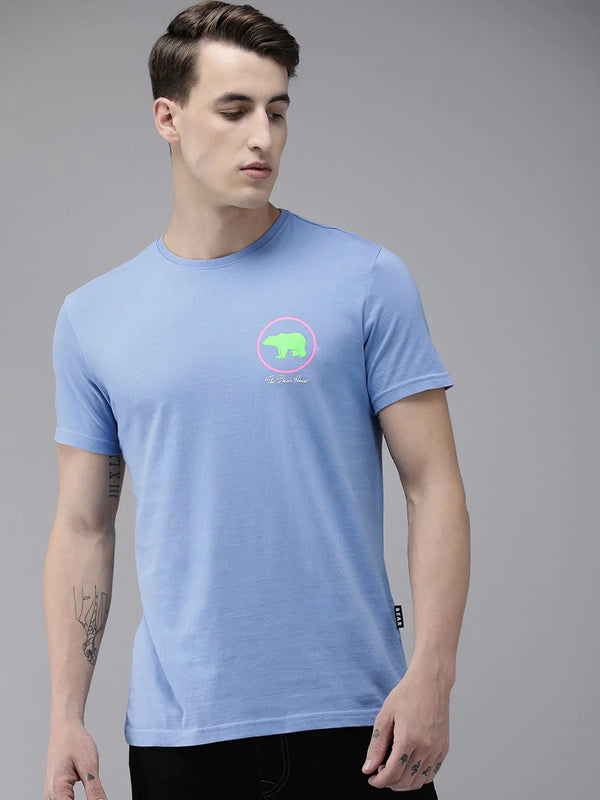 shop Fluon Ardor Edition  Blue Pure Cotton Bear Printed Slim Fit T-shirt
