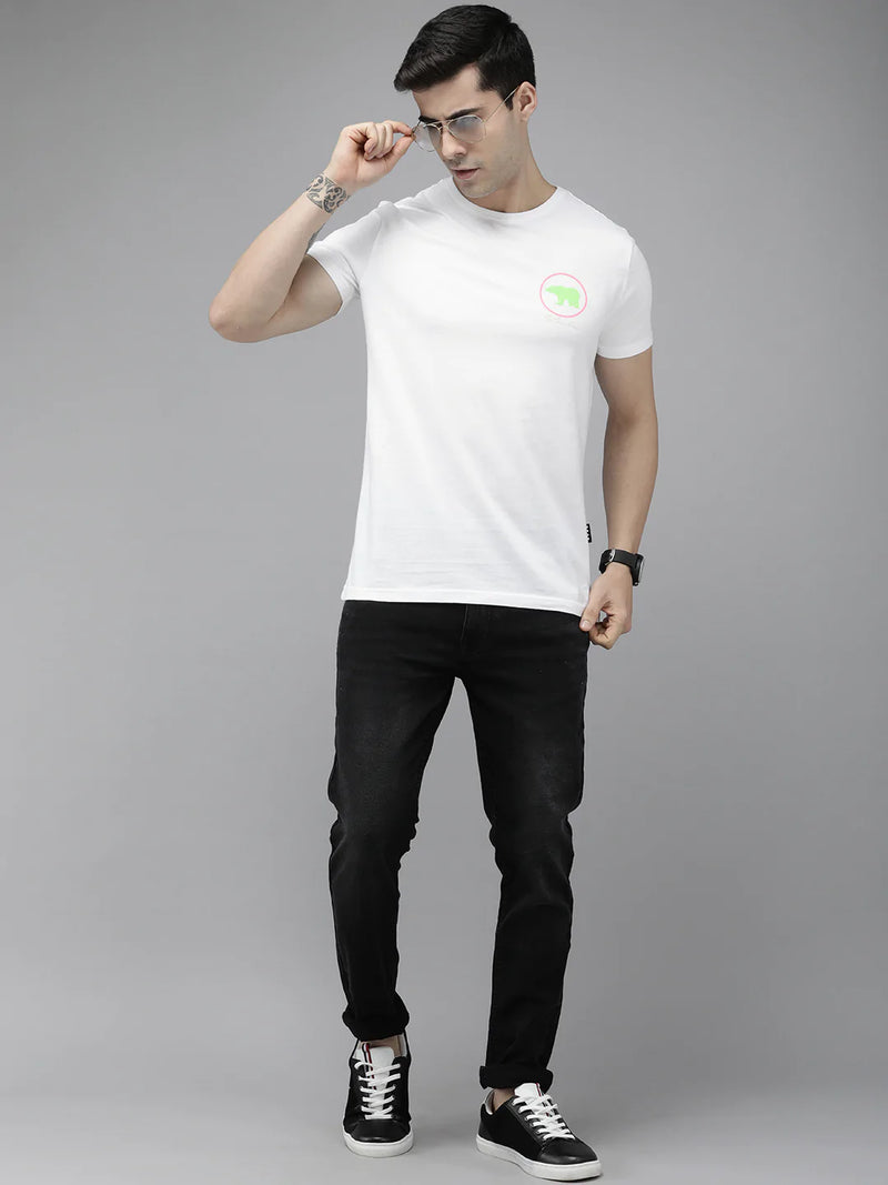 the bear house Fluoro Ardor Edition White Printed Pure Cotton Slim Fit T-shirt