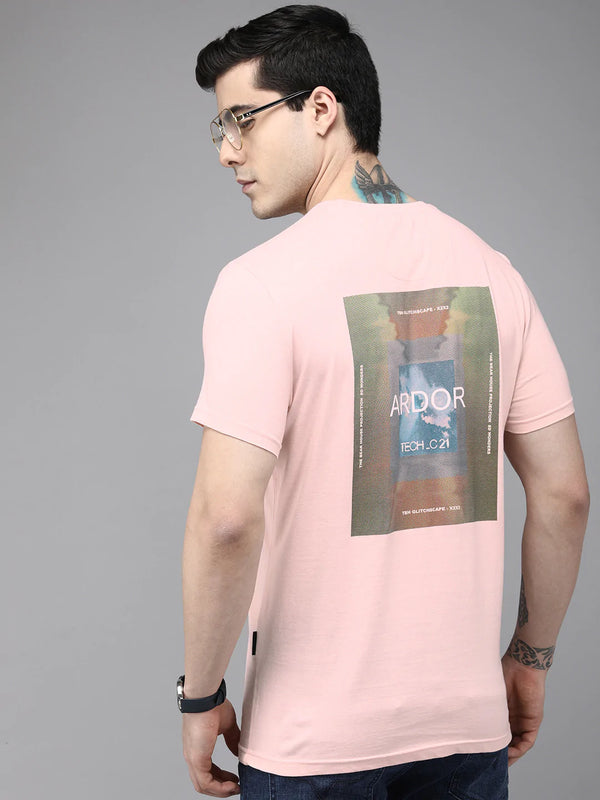 shop glitch ardor edition pink printed pure cotton slim fit t-shirt