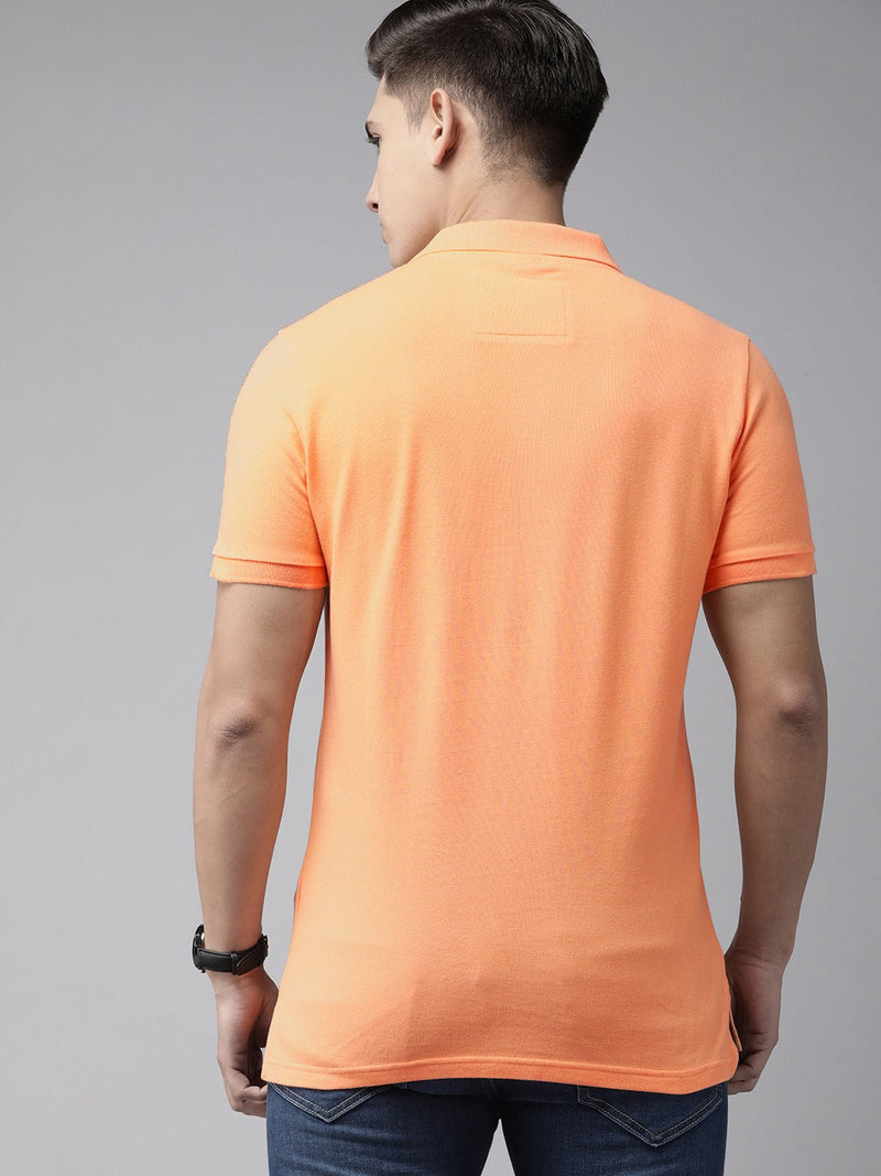 shop mari orange solid slim fit polo collar pure cotton t-shirt