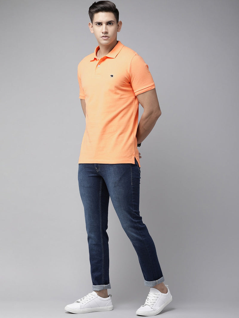 the bear house mari orange solid slim fit polo collar pure cotton t-shirt