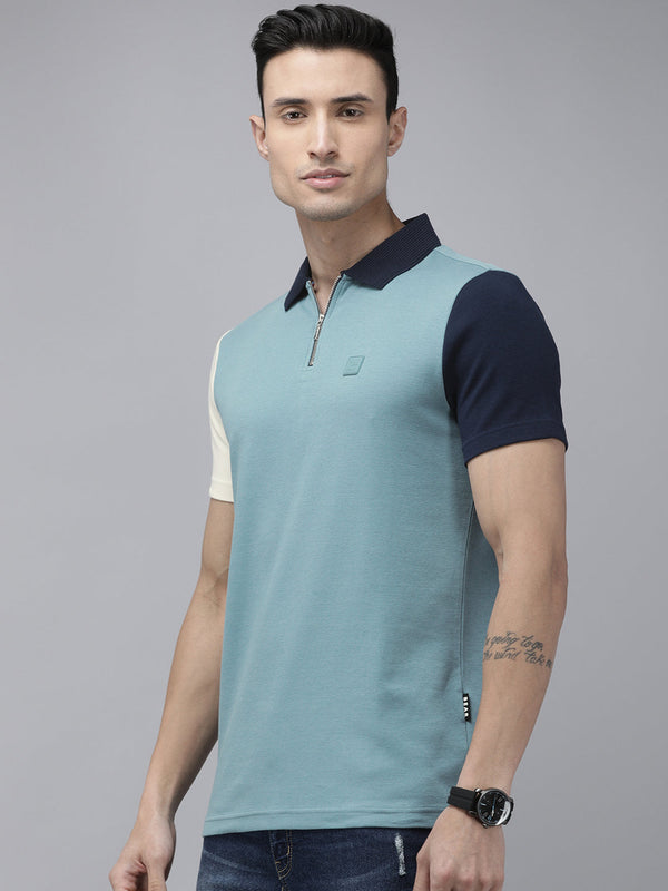 men mento ardor edition teal blue contrast polo collar t-shirt