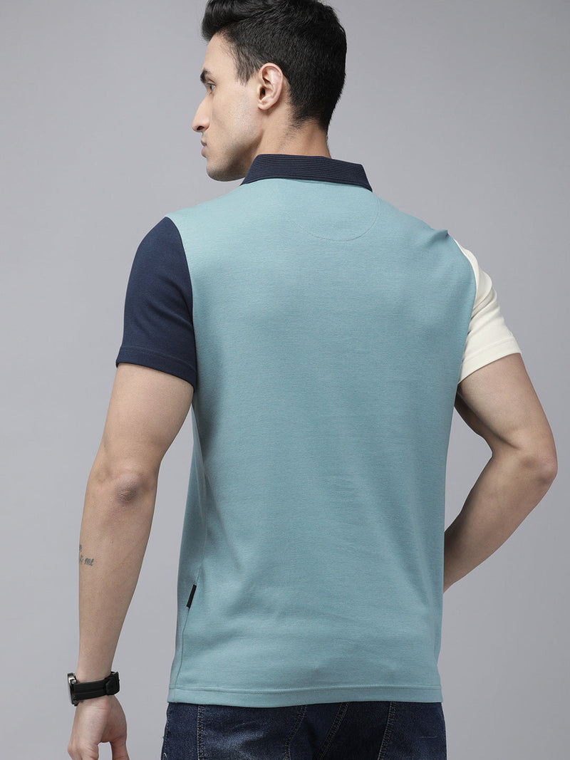 shop mento ardor edition teal blue contrast polo collar t-shirt