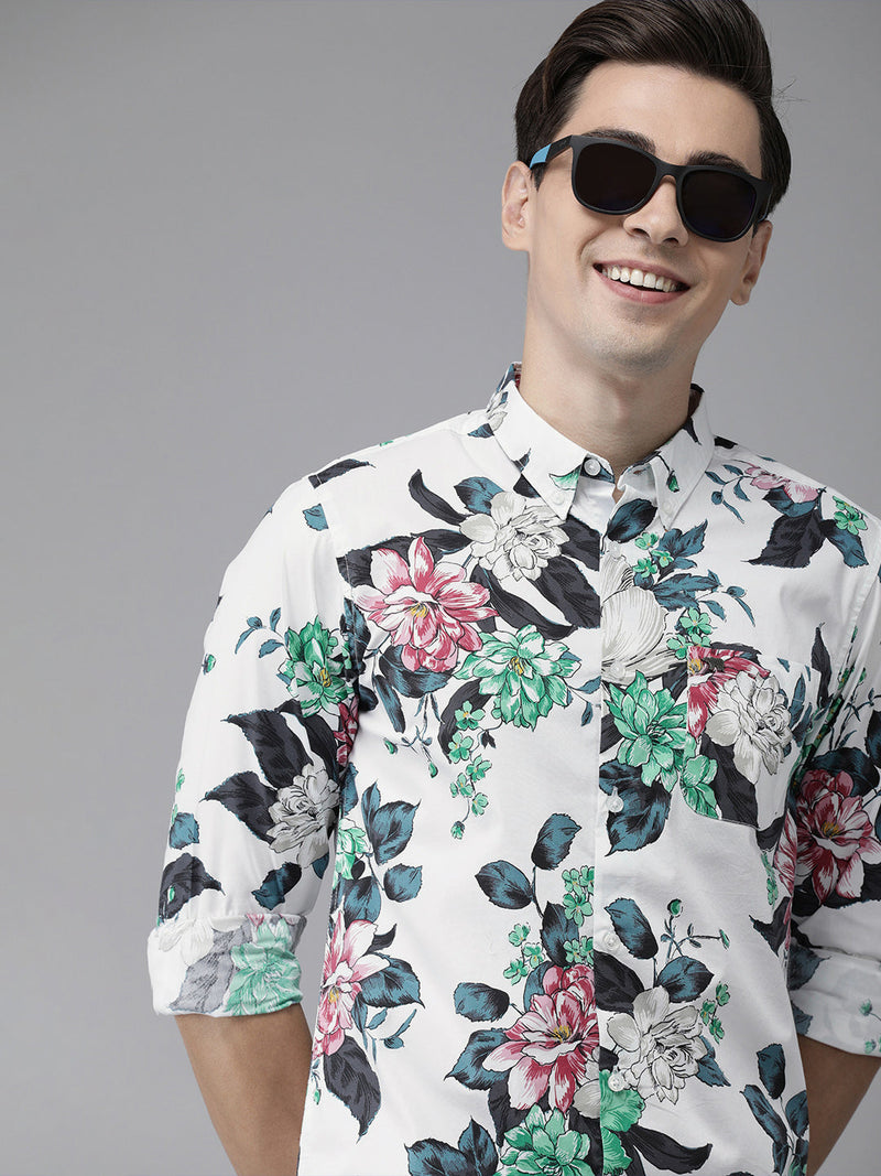 thebearhouse pagner slim printed button-down casual shirt