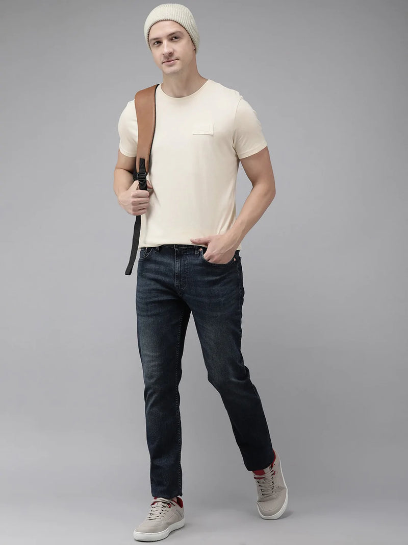 the bear house papel cream-coloured solid slim fit pure cotton t-shirt