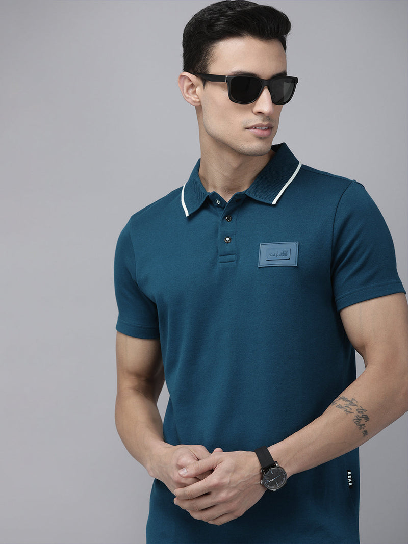 buy pisa ardor edition teal blue solid slim fit knitted t-shirt