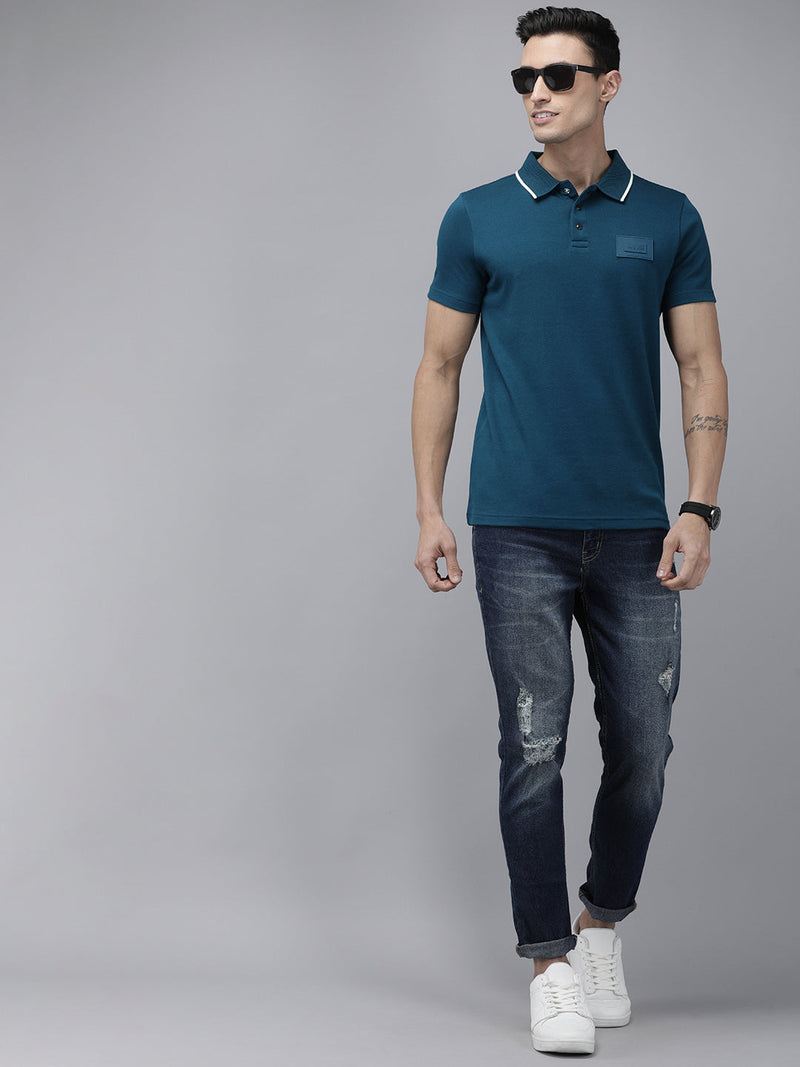 the bear house pisa ardor edition teal blue solid slim fit knitted t-shirt